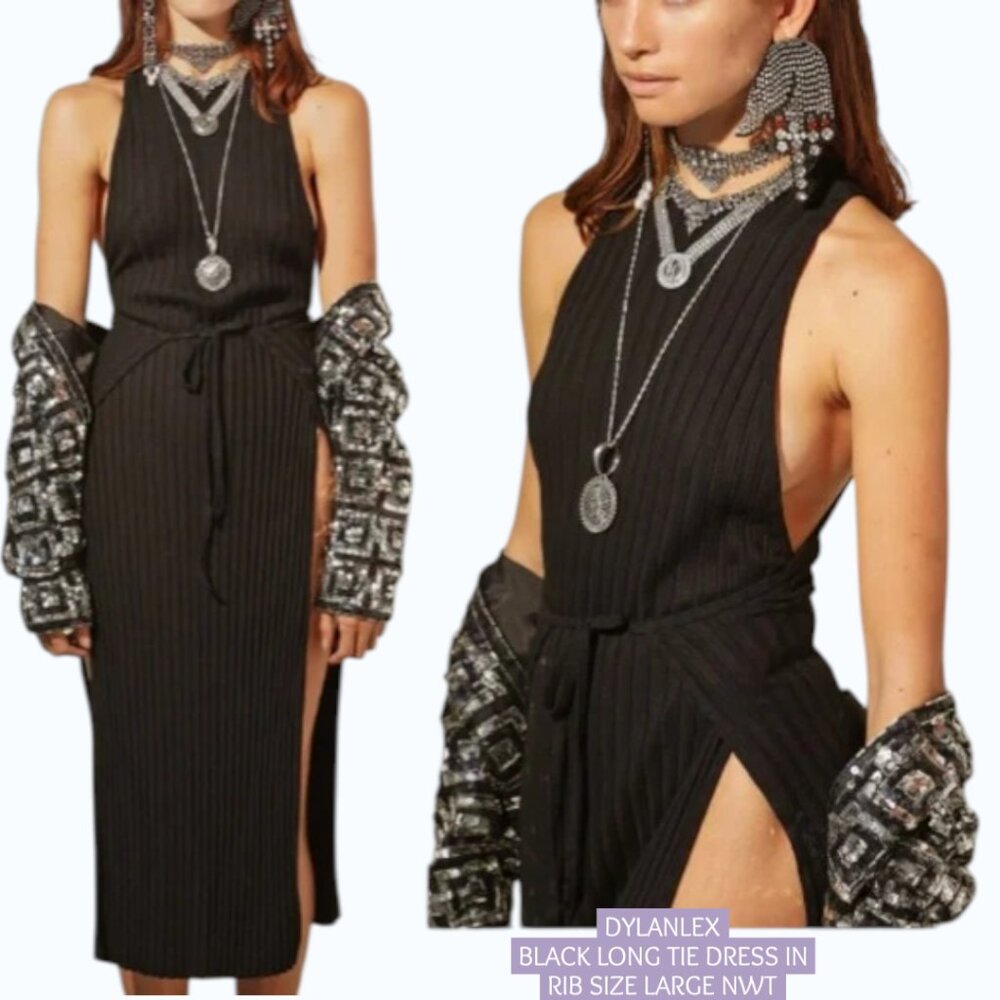 DYLANLEX BLACK MAXI WRAP DRESS IN RIB SIZE LARGE NWT
